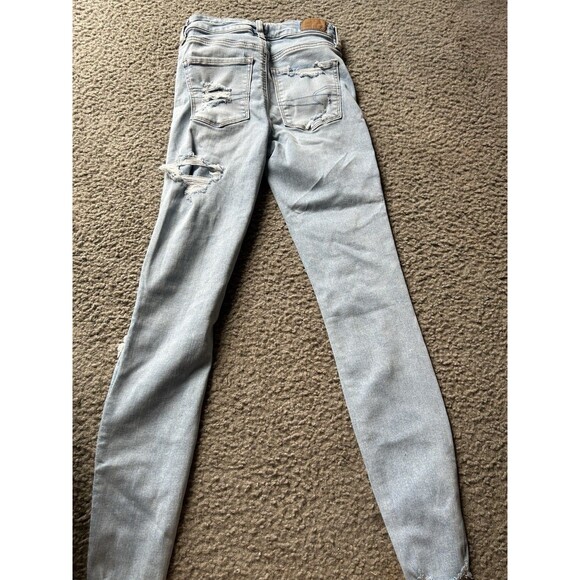 American Eagle Distressed Skinny Jeans Size 4 Regular Light Wash Next Level Stre - Picture 4 of 7
